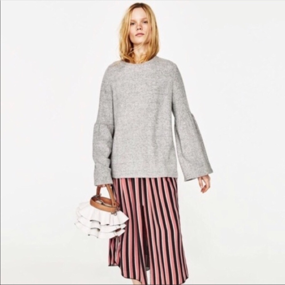 Zara Soft Touch Bell Sleeve Sweater Gray Size Small